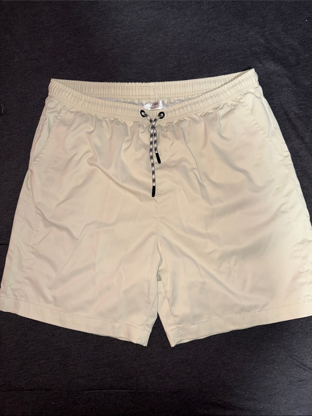 Zara Light Cream Drawstring Swim Shorts